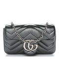 Gucci Metallic Lambskin Matelasse Mini GG Marmont Shoulder Bag Piombo