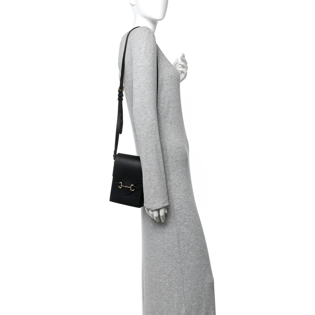 Gucci Dollar Calfskin Vertical Horsebit 1955 Crossbody Bag Black