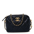 Chanel Shiny Caviar Quilted Chain Melody Camera Bag Dark Blue