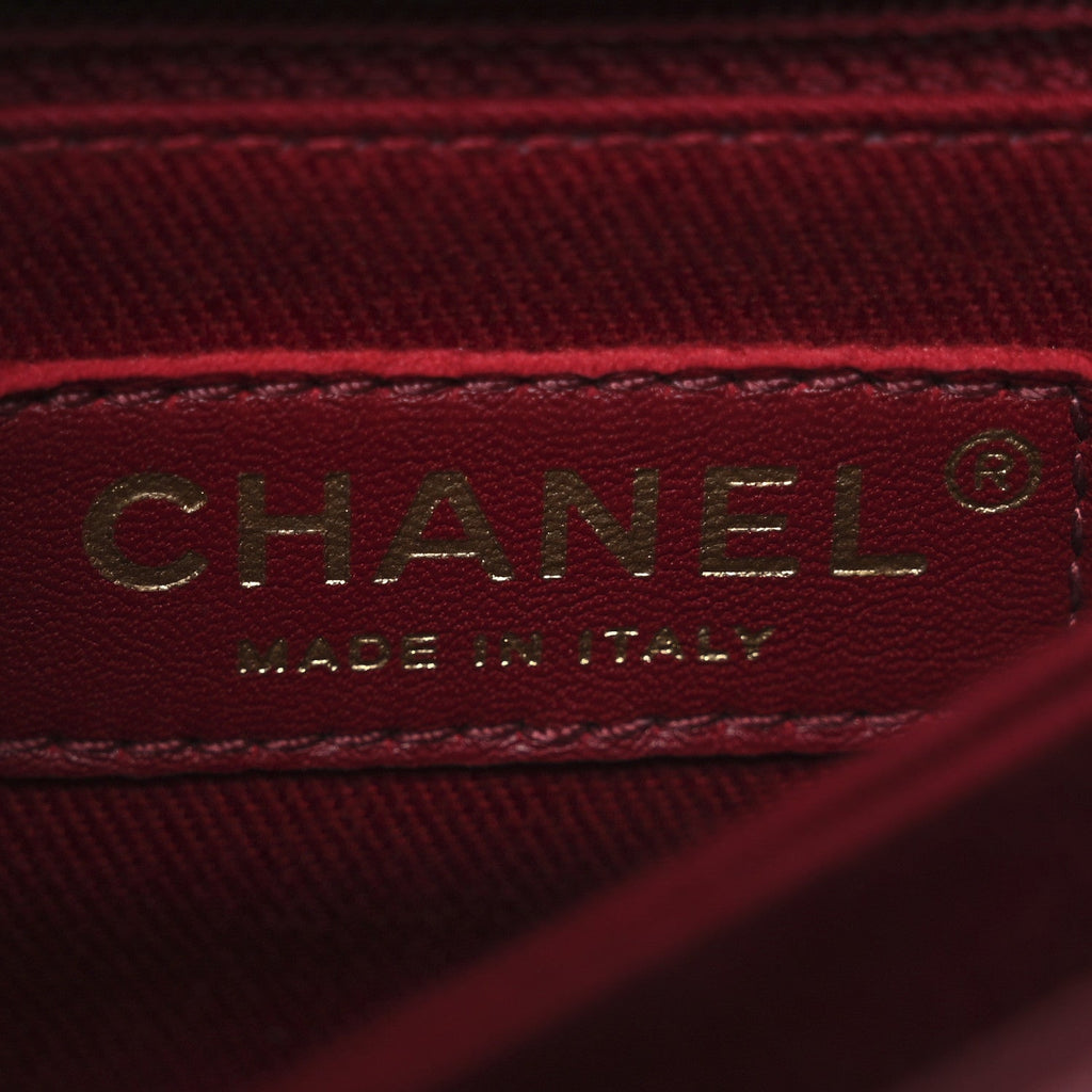 Chanel Aged Calfskin Chevron Quilted Mini Coco Handle Flap Red
