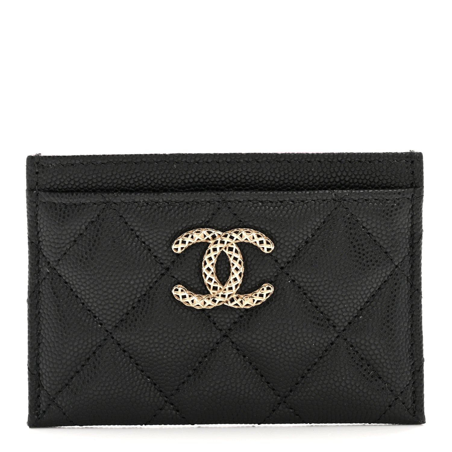 Caviar Metal Perforated Quilted Card Holder Black