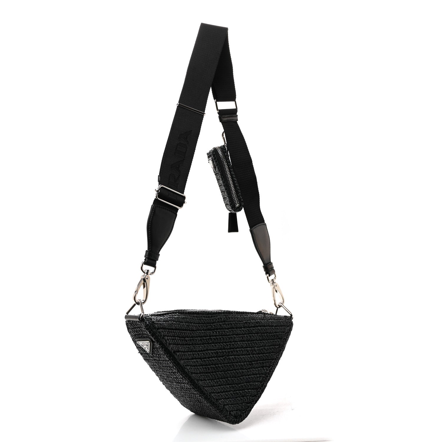 Prada Yarn Raffia Effect Crochet Triangle Shoulder Bag Black