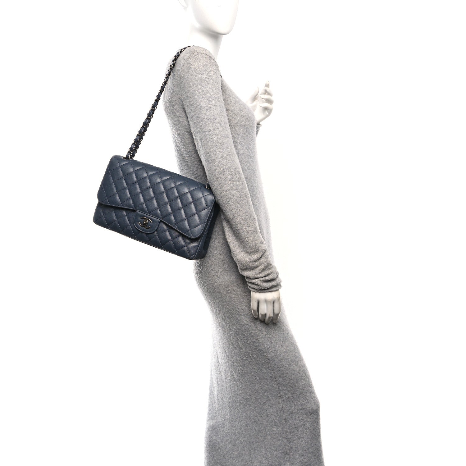 Chanel Caviar Quilted Jumbo Double Flap Dark Grey