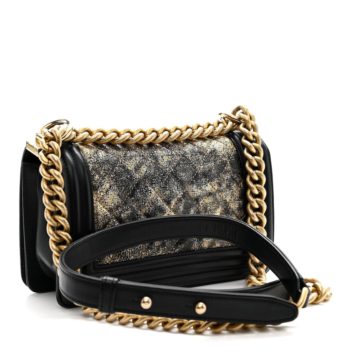 Chanel Metallic Crumpled Goatskin Small Boy Flap Black Gold