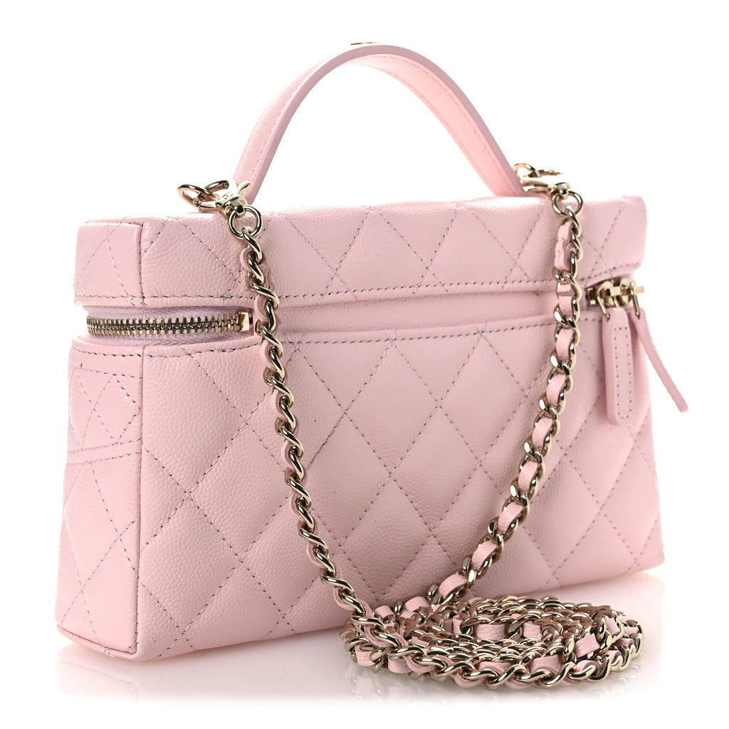 Caviar Quilted Top Handle Slim Vanity With Chain Light Pink