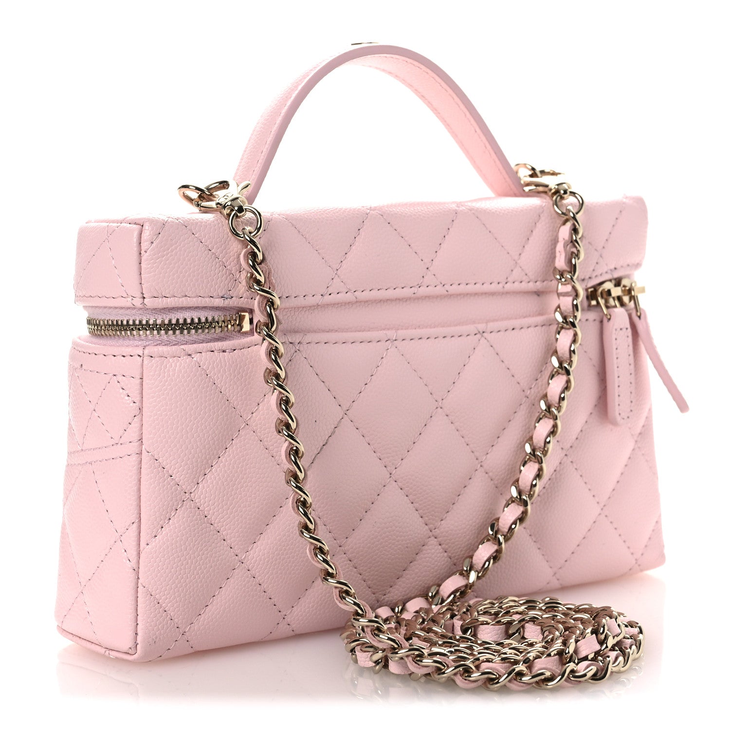 Caviar Quilted Top Handle Slim Vanity With Chain Light Pink