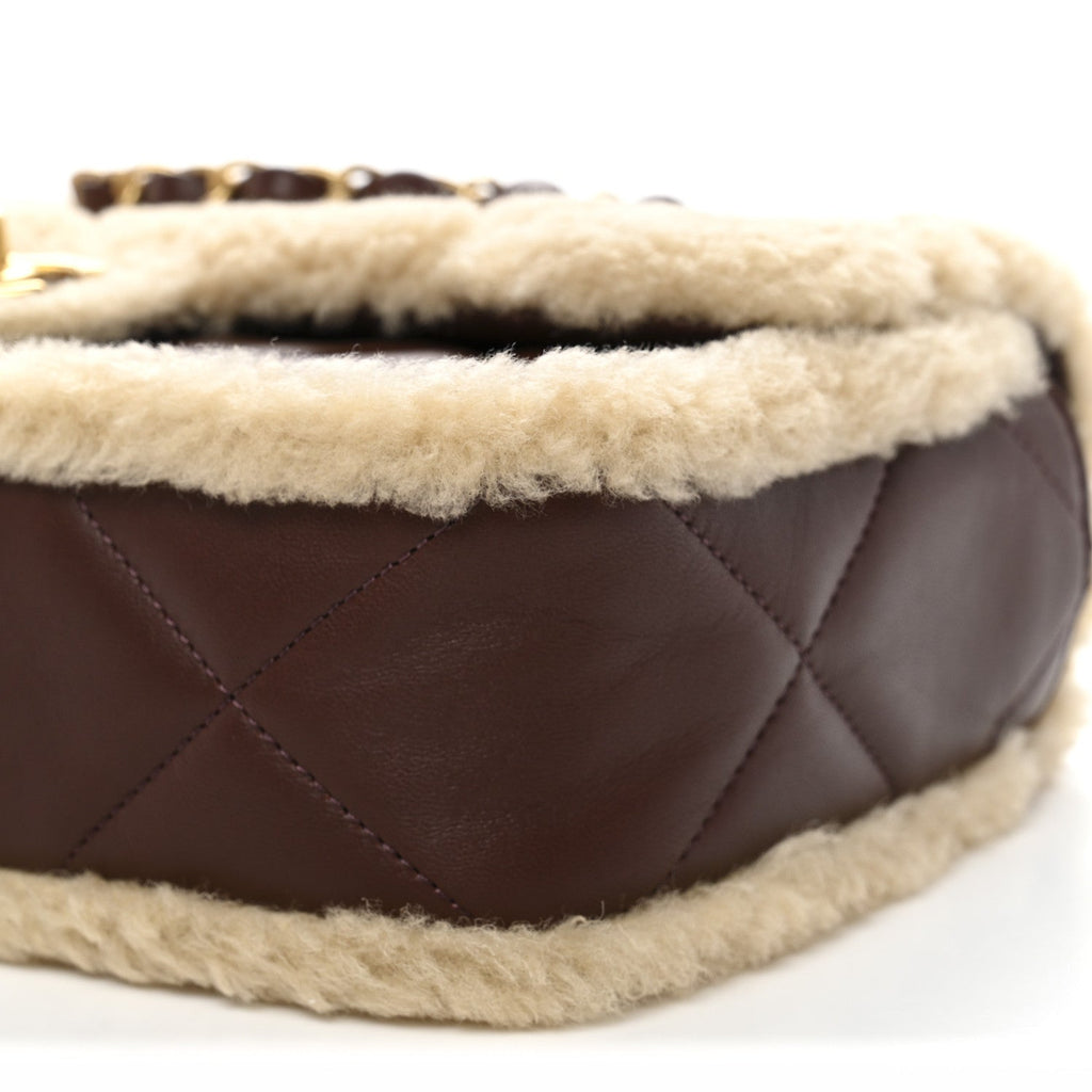 Chanel Shearling Lambskin Quilted Furry Coco Flap Dark Brown Beige