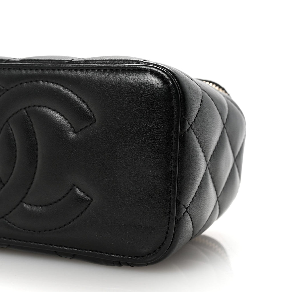 Chanel Lambskin Quilted Small Top Handle Vanity Case With Chain Black