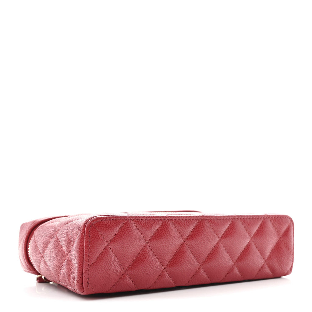 Chanel Caviar Quilted Top Handle Slim Vanity With Chain Red