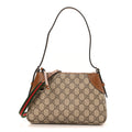 Gucci GG Supreme Monogram Textured Calfskin Small Emblem Shoulder Bag Beige Dark Brown