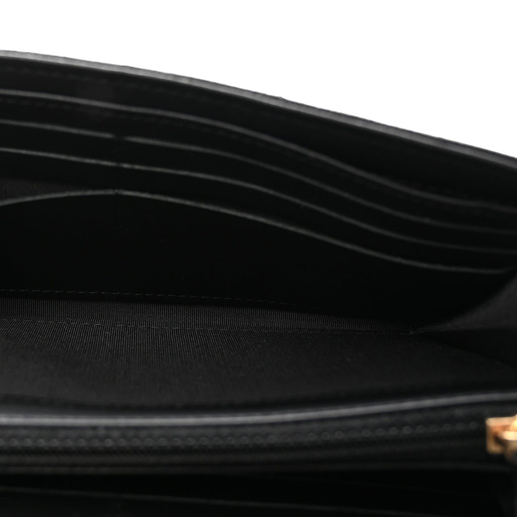 Caviar Quilted Long Boy Flap Wallet Black