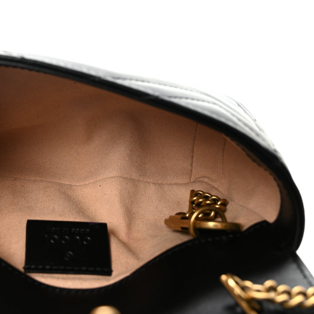 Gucci Calfskin Matelasse Super Mini GG Marmont Shoulder Bag Black