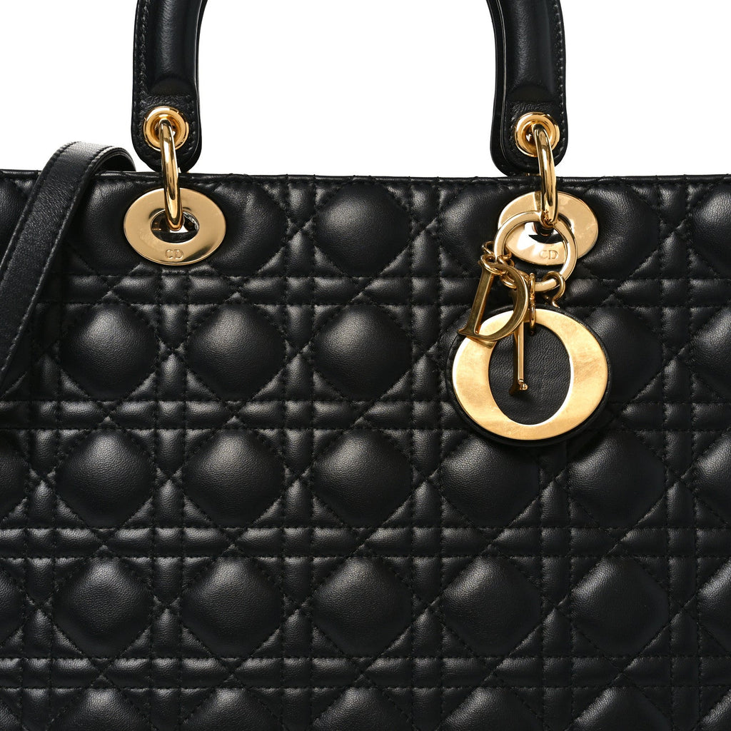 Christian Dior Lambskin Cannage Large Lady Dior Black