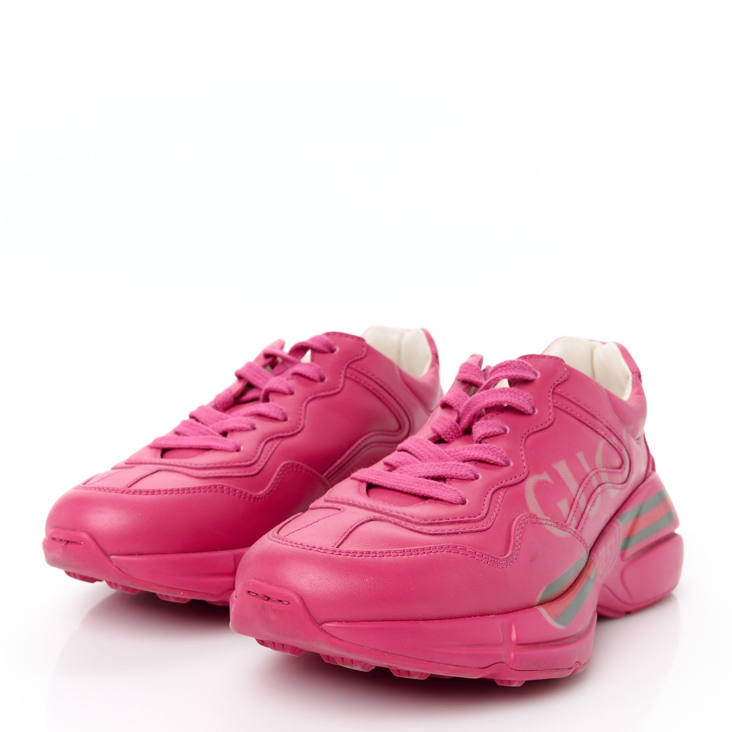 Gucci Calfskin Logo Womens Rhyton Sneakers 35 Box Pink