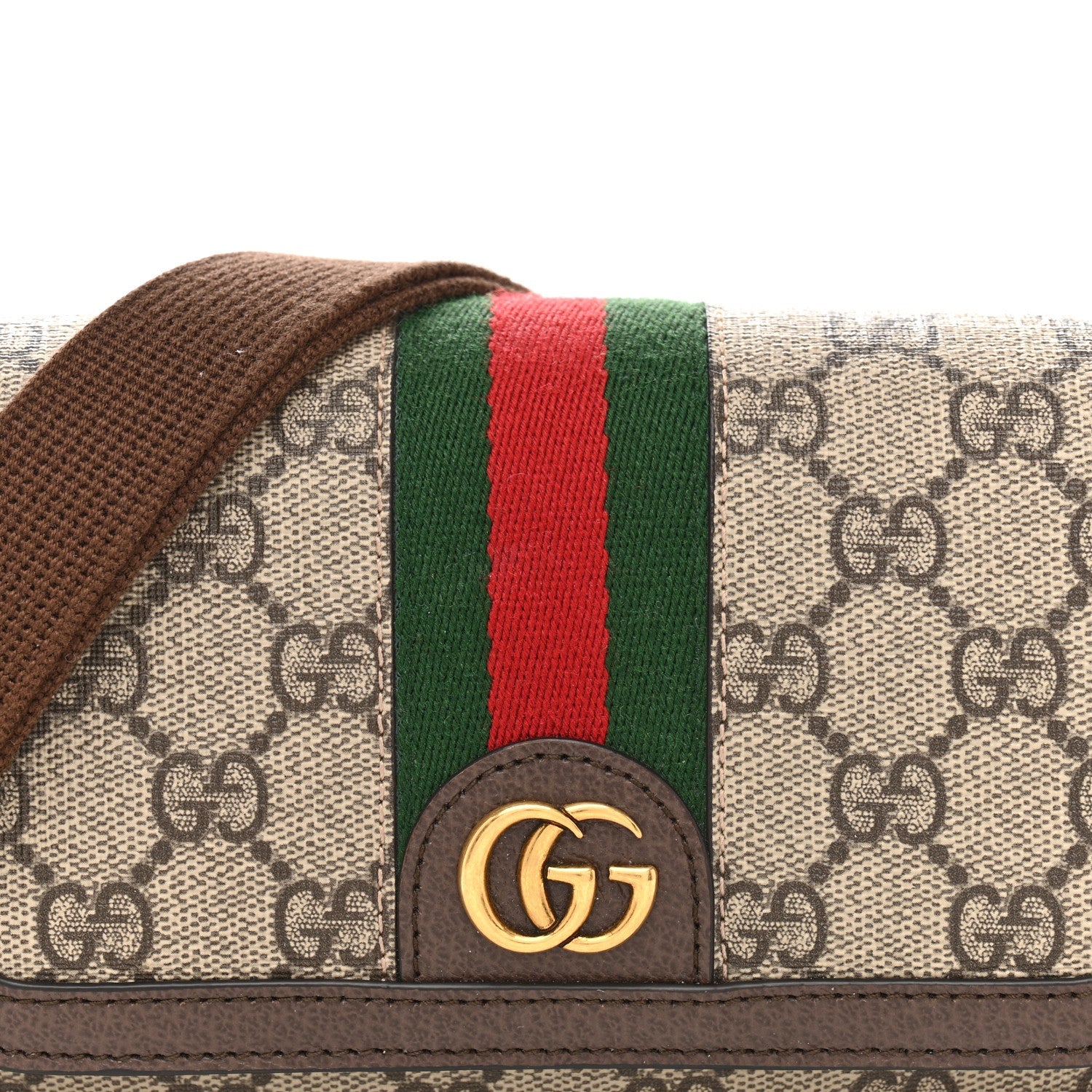 Gucci GG Supreme Monogram Web Mini Ophidia Flap Shoulder Bag Brown