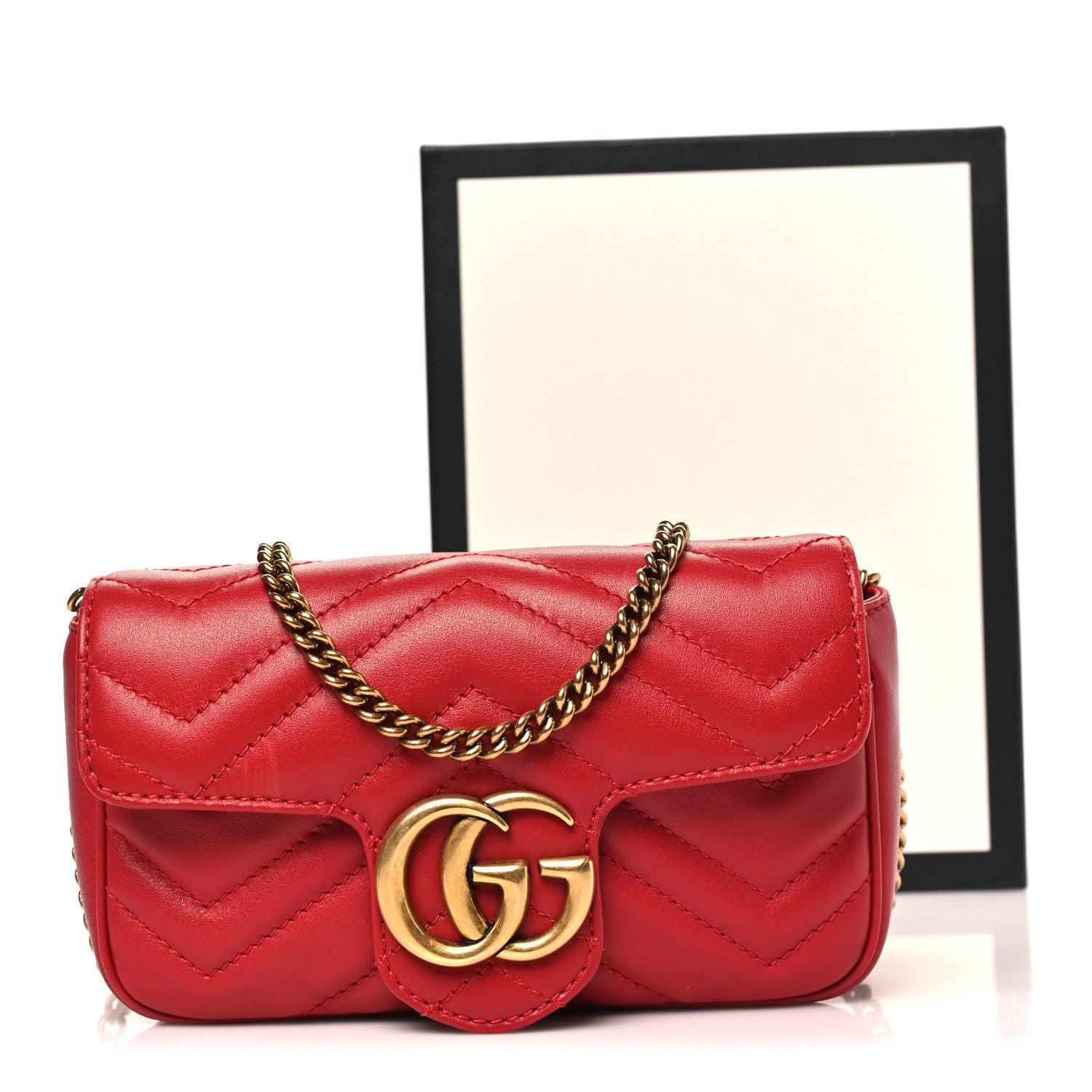 Gucci Calfskin Matelasse Super Mini GG Marmont Shoulder Bag Hibiscus Red