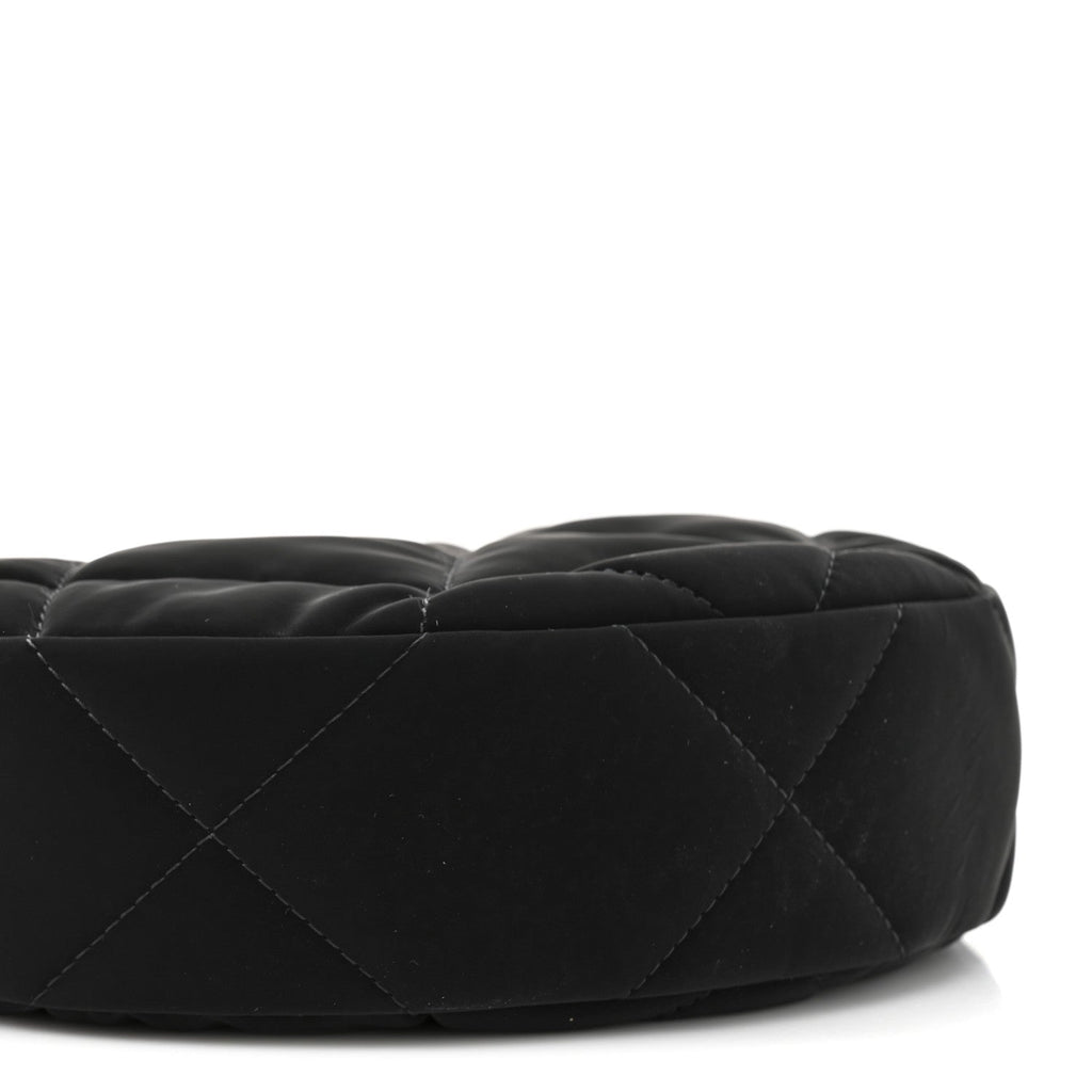 Chanel Velvet Effect Nylon Shiny Crumpled Calfskin Coco Neige Quilted Clutch With Chain Black
