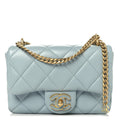 Chanel Lambskin Enamel Quilted Mini Pending CC Square Flap Light Blue