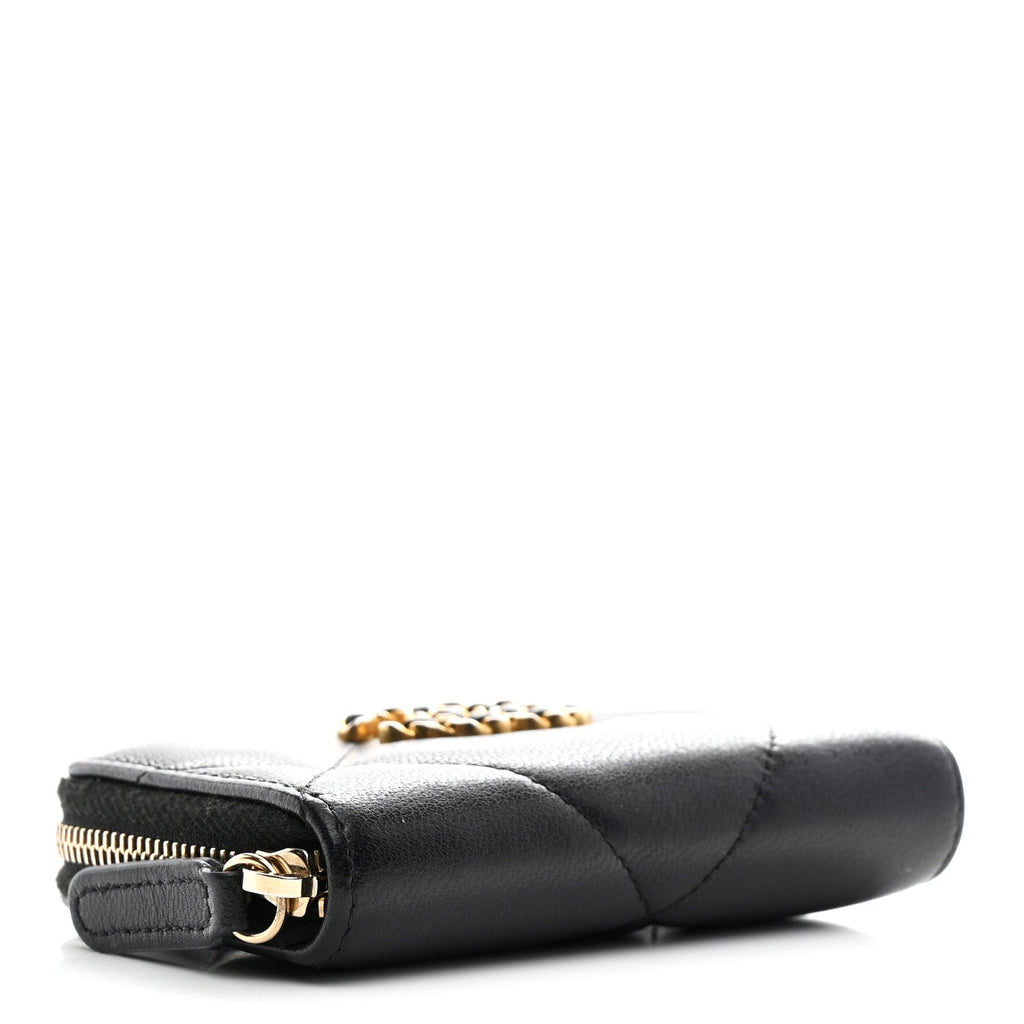 Lambskin Quilted Chanel 19 Zip Around Coin Purse Wallet Black