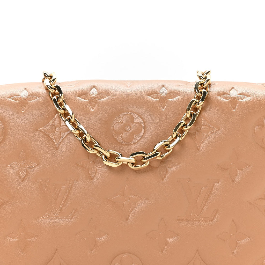 Louis Vuitton Lambskin Embossed Monogram Pochette Coussin Camel