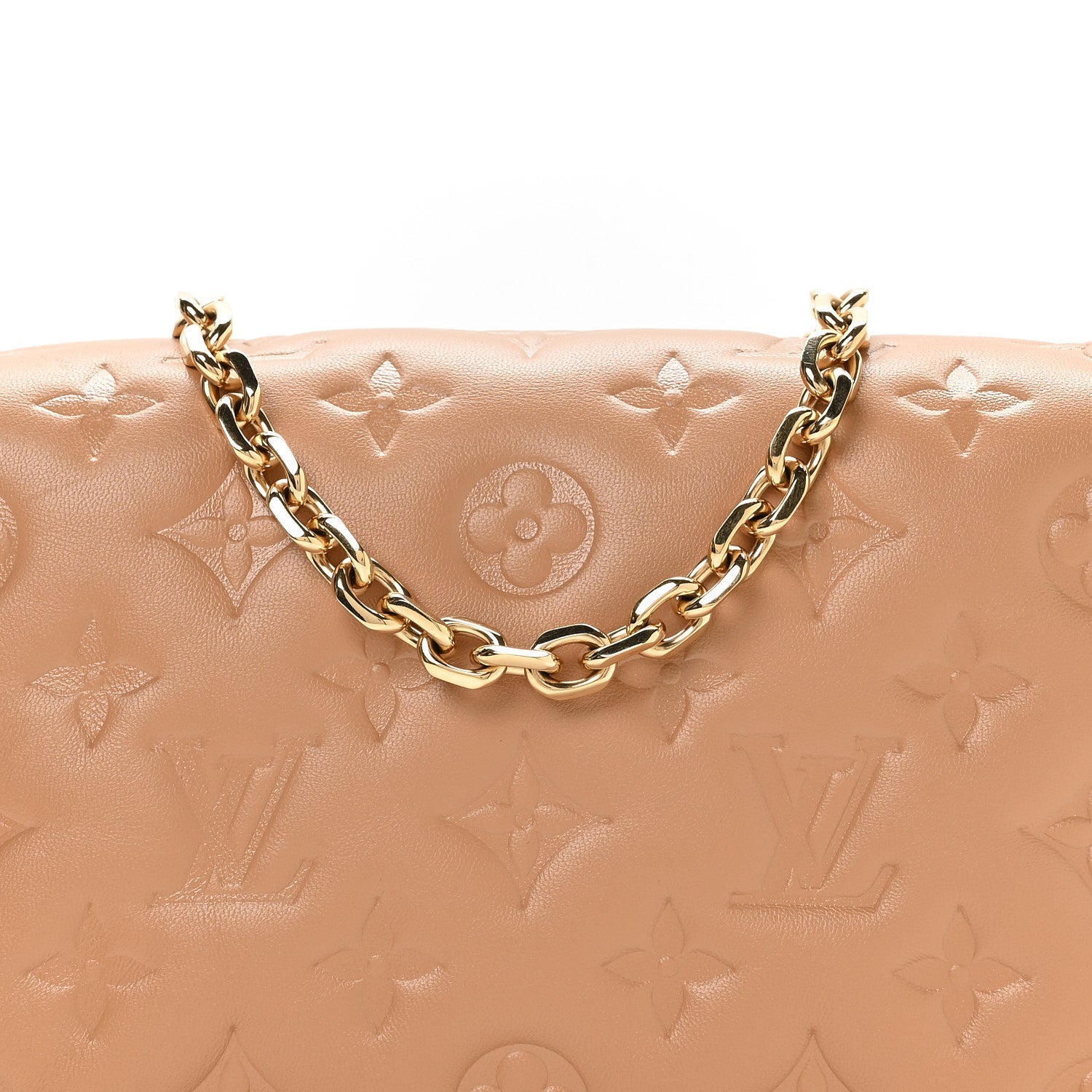 Louis Vuitton Lambskin Embossed Monogram Pochette Coussin Camel