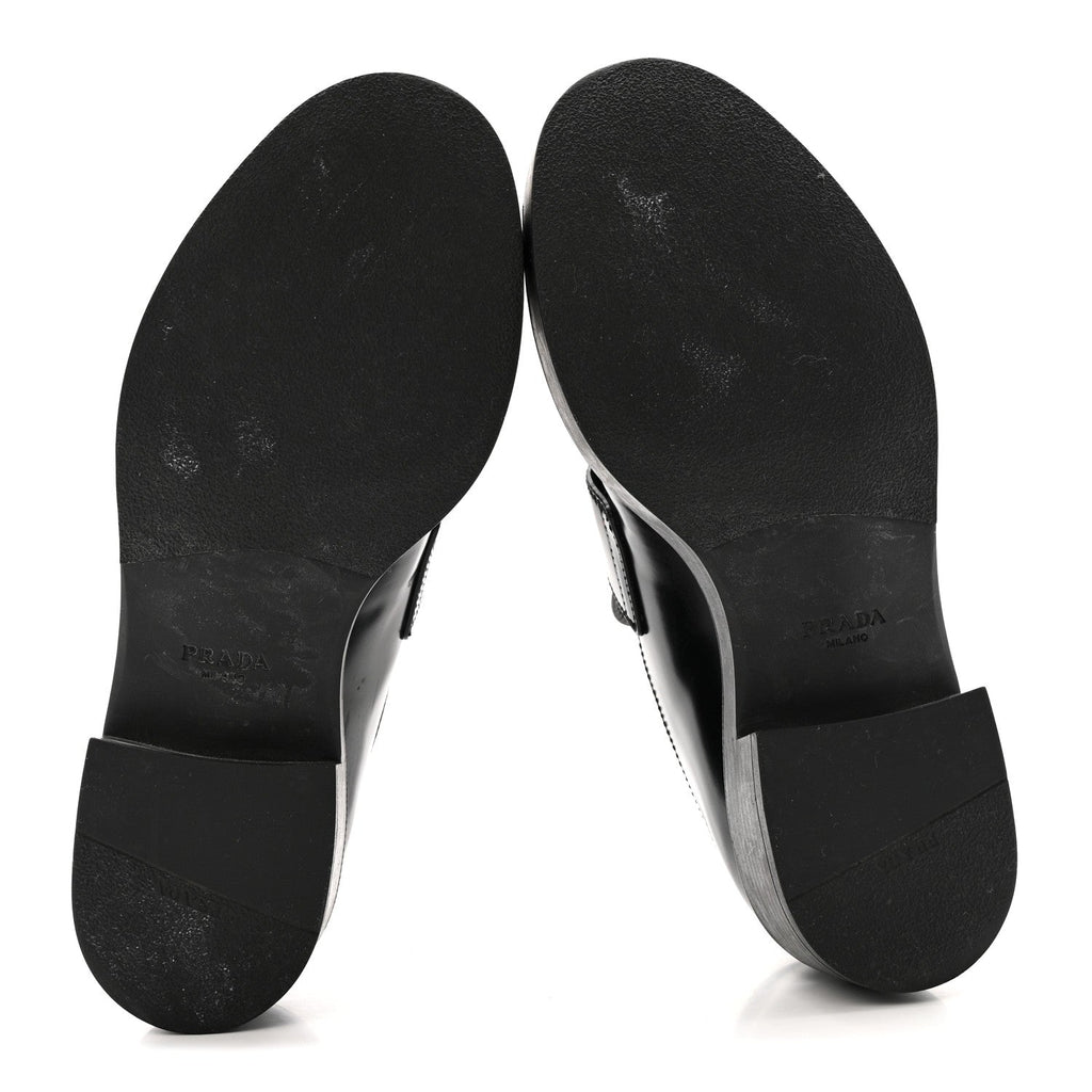 Prada Spazzolato Metal Triangle Logo 50mm Loafers 37.5 Black
