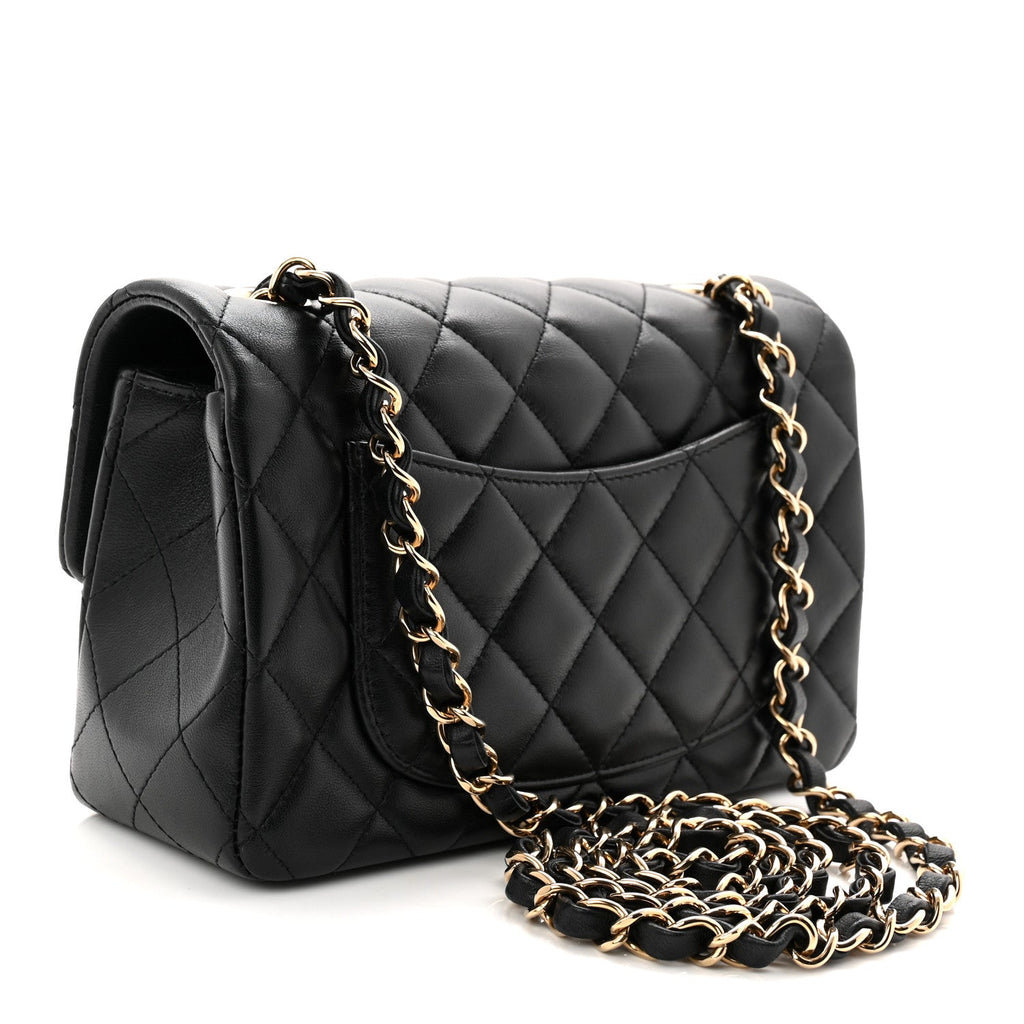 Chanel Lambskin Quilted Mini Rectangular Flap Black