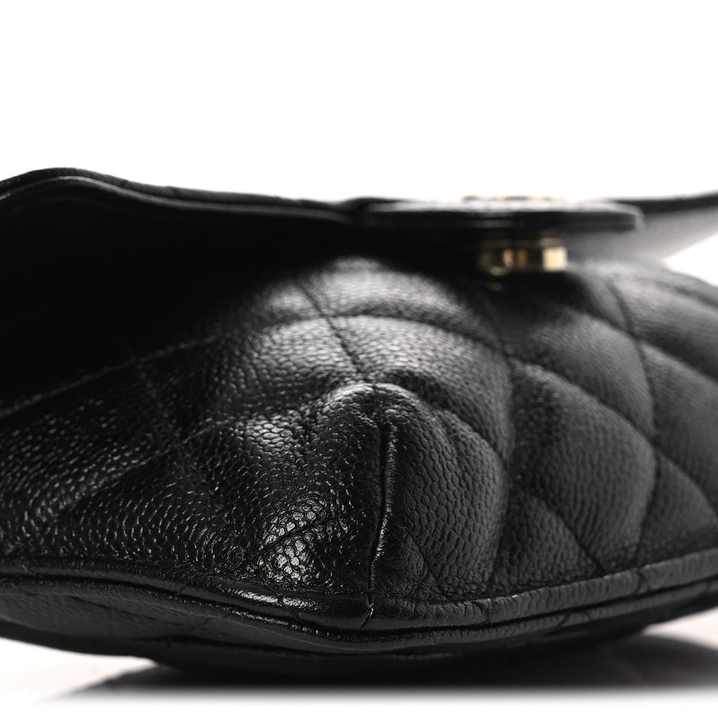 Chanel Caviar Fabric Foldable Tote Bag With Chain Black Multicolor