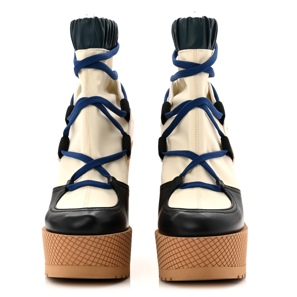 Fabric Lambskin Calfskin Runway Wedge Short Platform Boots 36 Blue White Pink