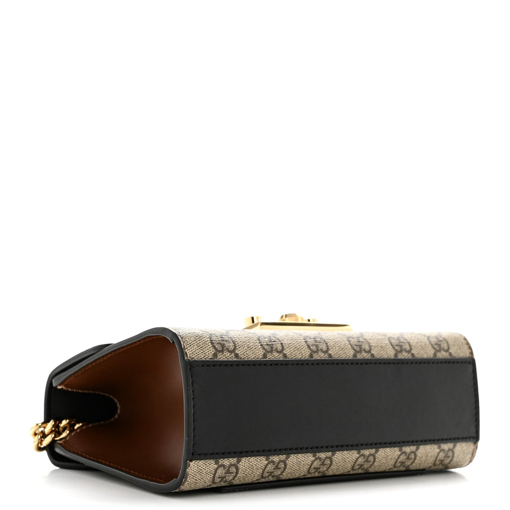 Gucci GG Supreme Monogram Calfskin Small Padlock Shoulder Bag Beige Black Cuir