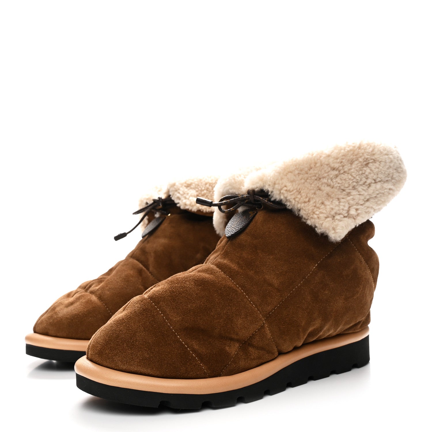 Louis Vuitton Suede Shearling Quilted Flat Ankle Boot 41 Beige