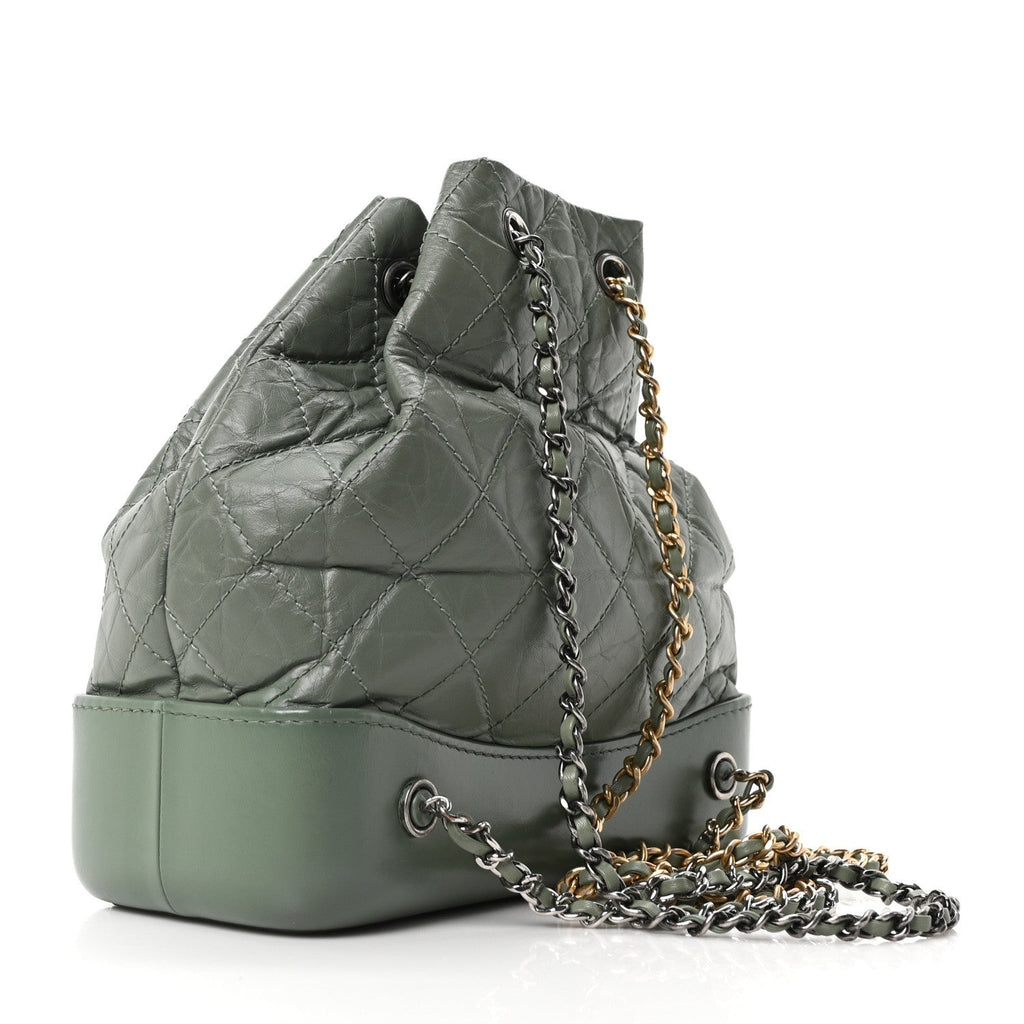 Chanel Aged Calfskin Quilted Small Gabrielle Backpack Green