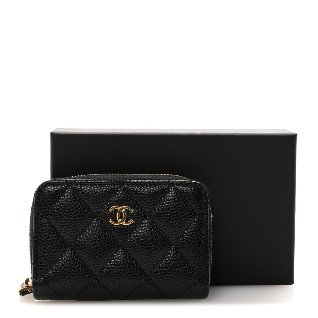 Caviar Quilted Zip Coin Purse Black