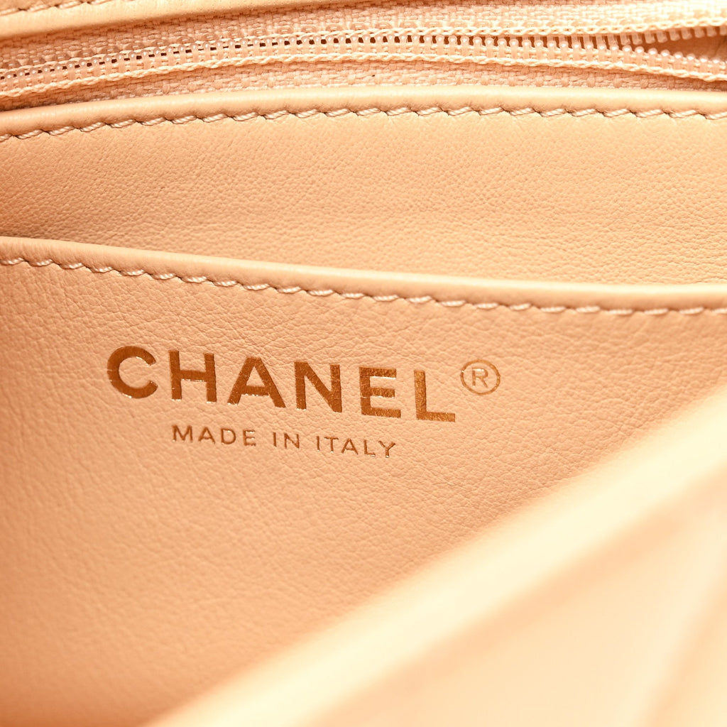 Chanel Lambskin Quilted Mini Pearl Crush Flap Beige