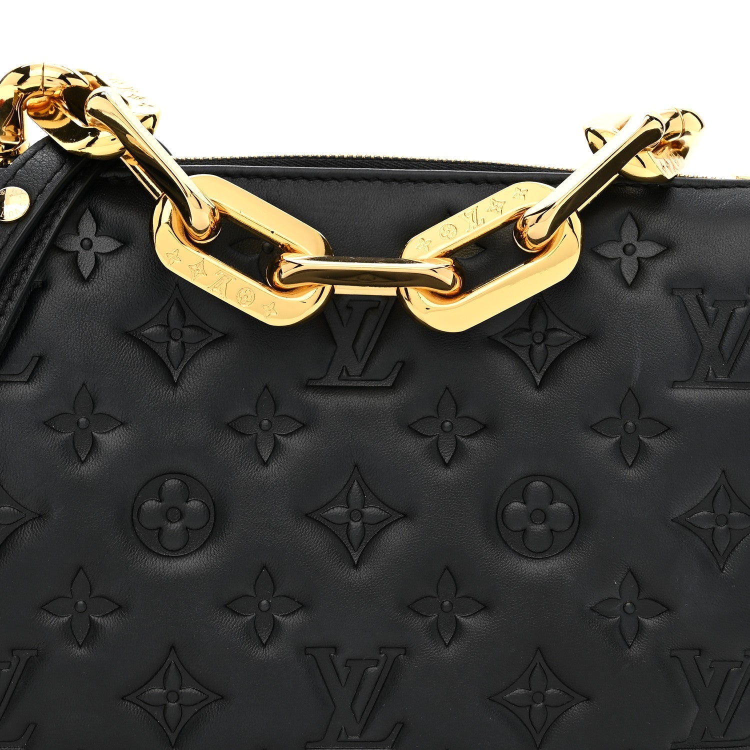 Louis Vuitton Lambskin Embossed Monogram Coussin BB Black