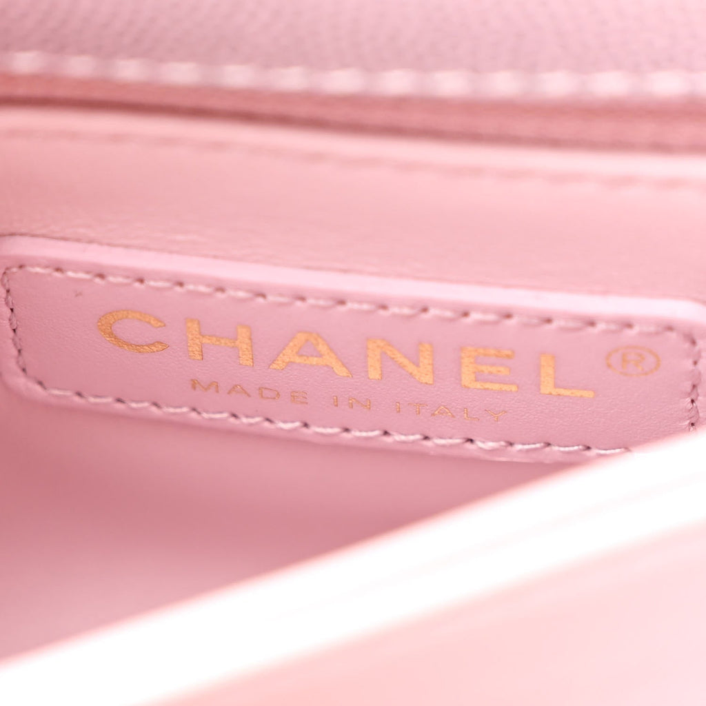 Chanel Metallic Caviar Quilted Extra Mini Coco Handle Flap Light Pink