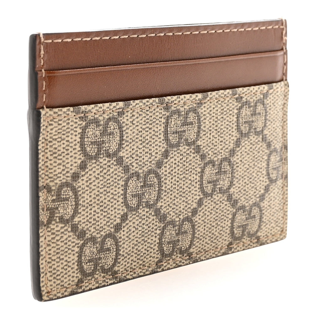 Gucci GG Supreme Monogram Calfskin Card Holder Beige Ebony Cuir