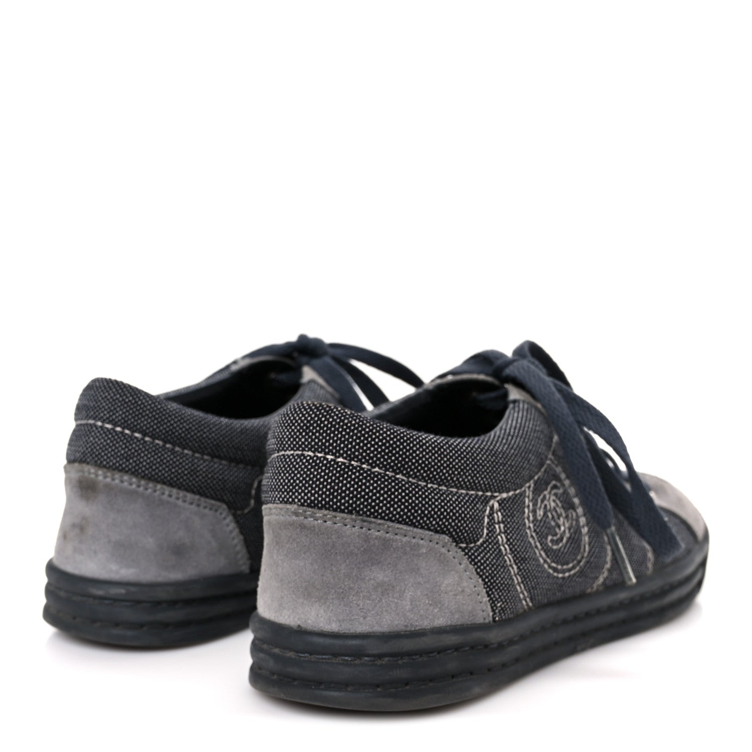 Chanel Toile Suede Calfskin CC Low Top Sneakers 36 Dark Grey