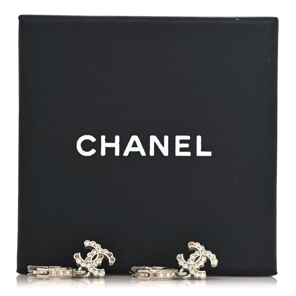 Metal Crystal CC Hoop Drop Earrings Silver