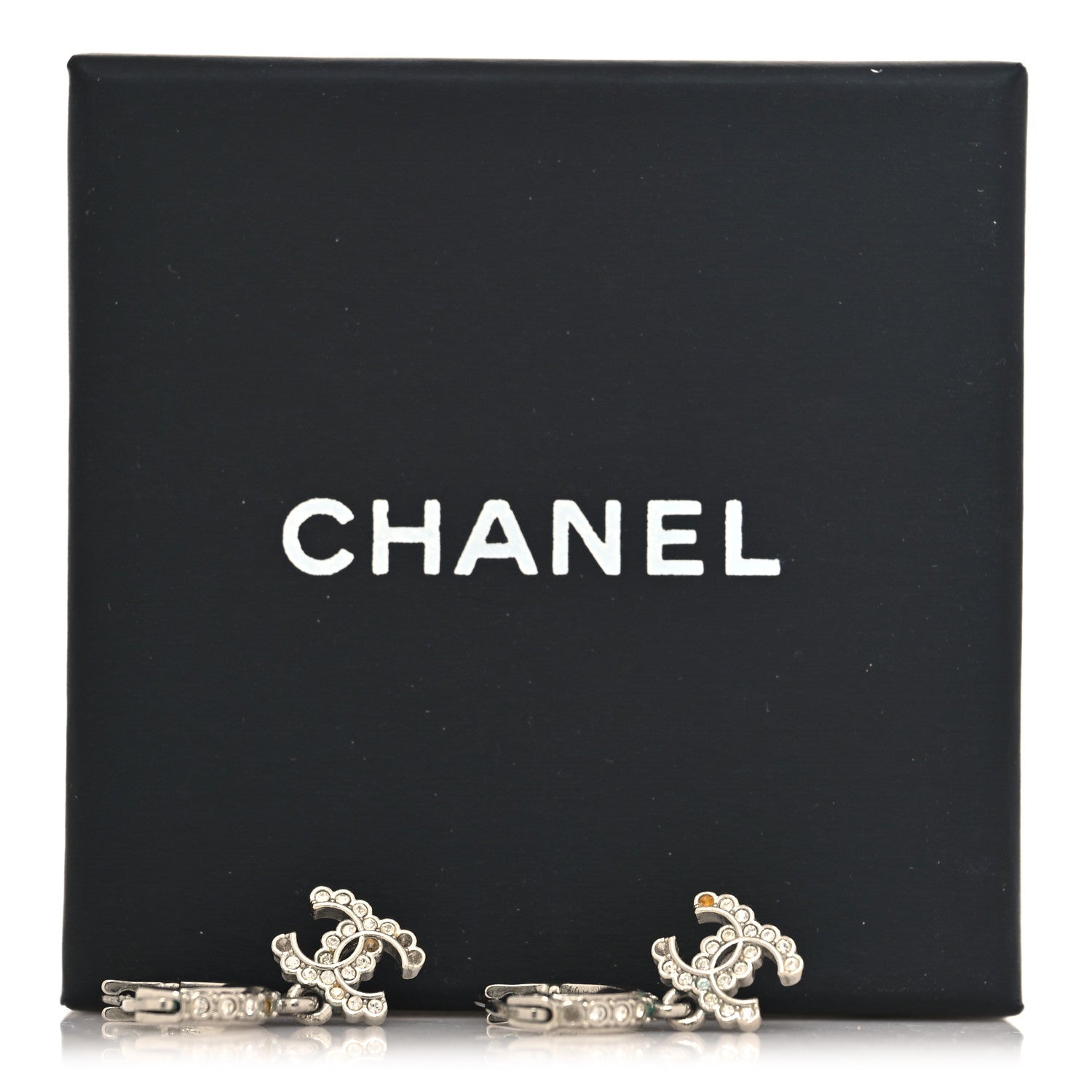 Metal Crystal CC Hoop Drop Earrings Silver