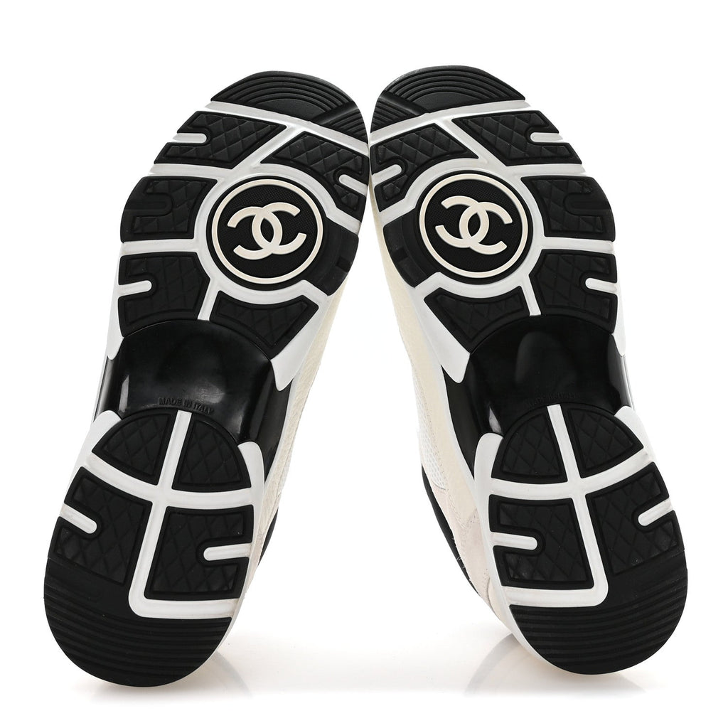 Mesh Suede Calfskin Grained Calfskin Womens CC Sneakers 41 White Black
