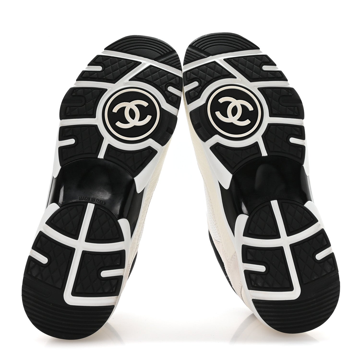 Mesh Suede Calfskin Grained Calfskin Womens CC Sneakers 41 White Black