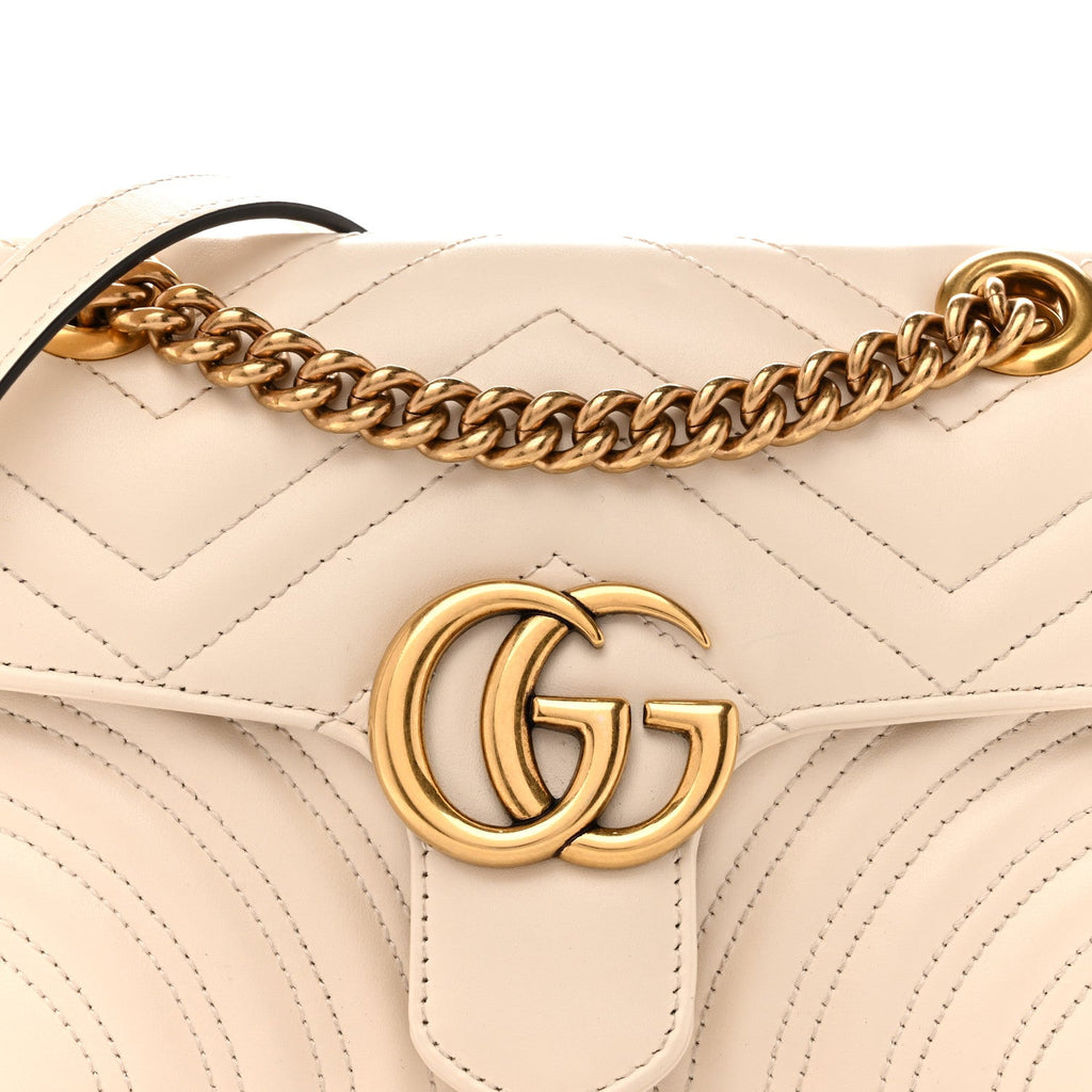 Gucci Calfskin Matelasse Mini GG Marmont Shoulder Bag White