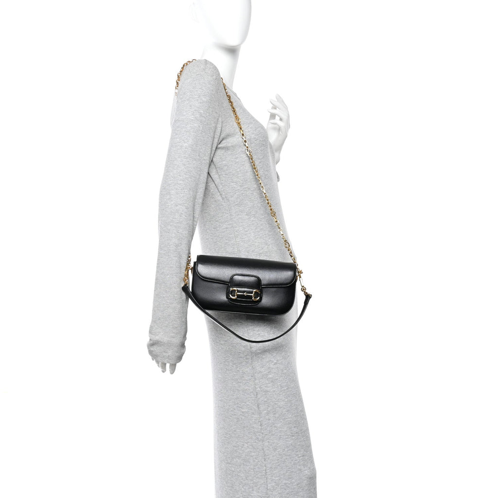 Gucci Azalea Calfskin Small Horsebit 1955 Chain Shoulder Bag Black
