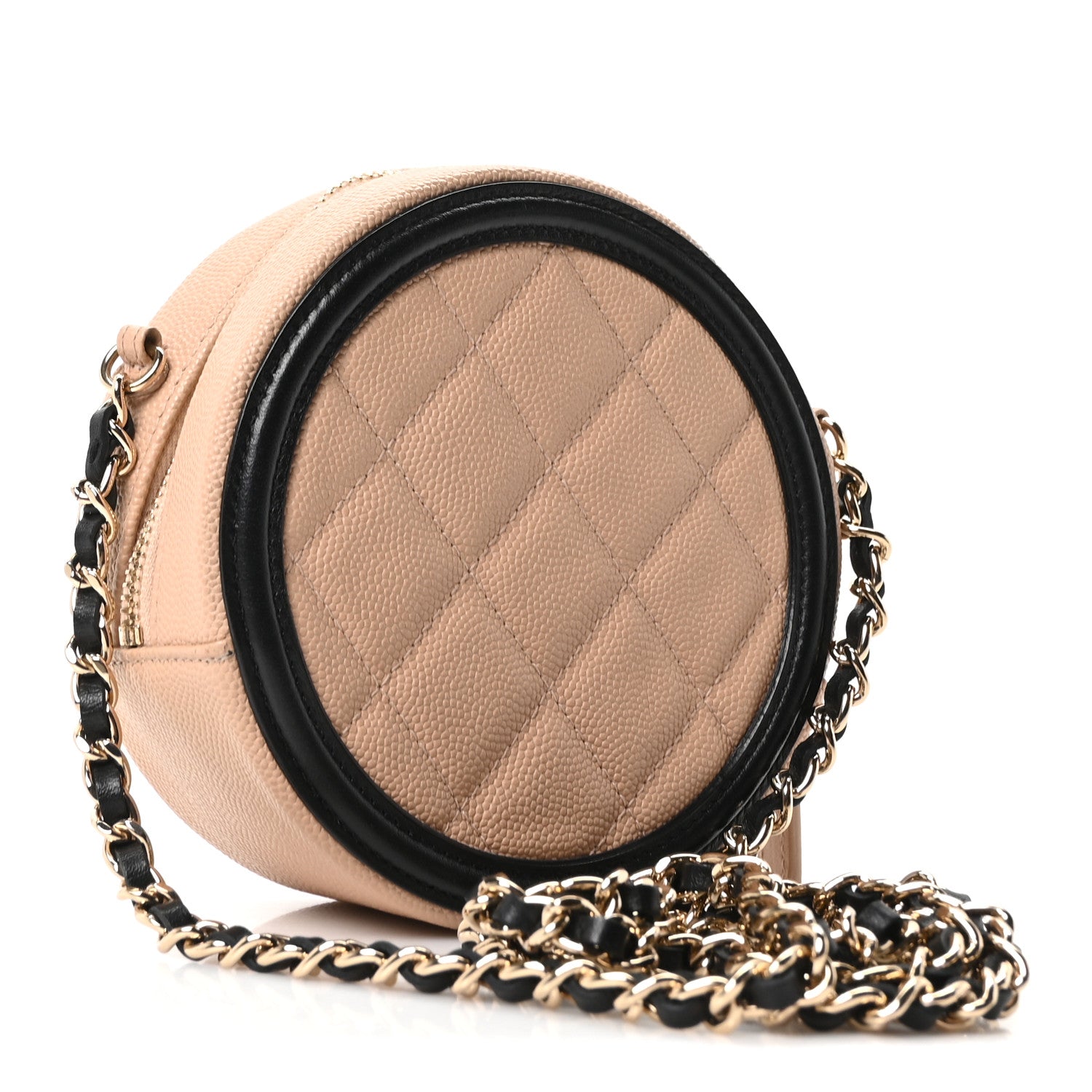 Chanel Caviar Quilted Round Filigree Crossbody Beige Black