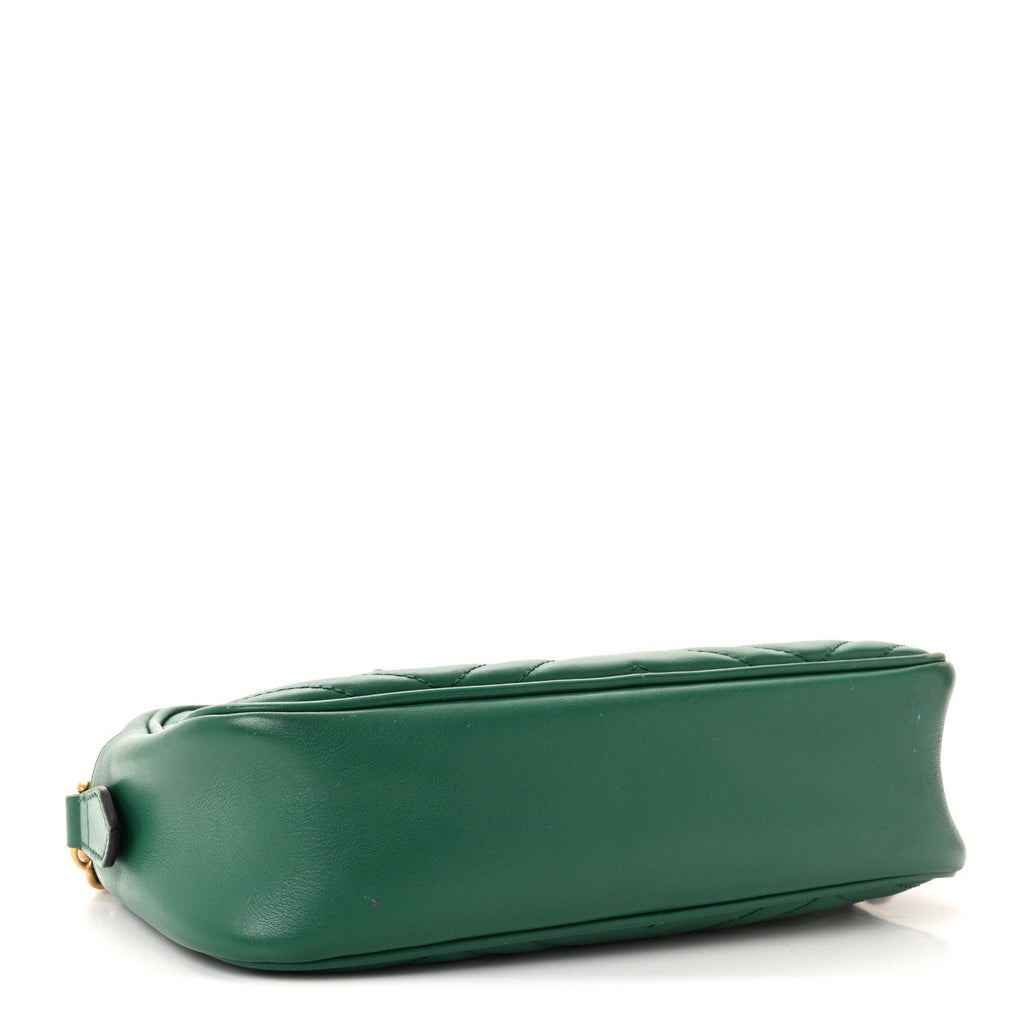 Gucci Calfskin Matelasse Small GG Marmont Chain Shoulder Bag Emerald Green