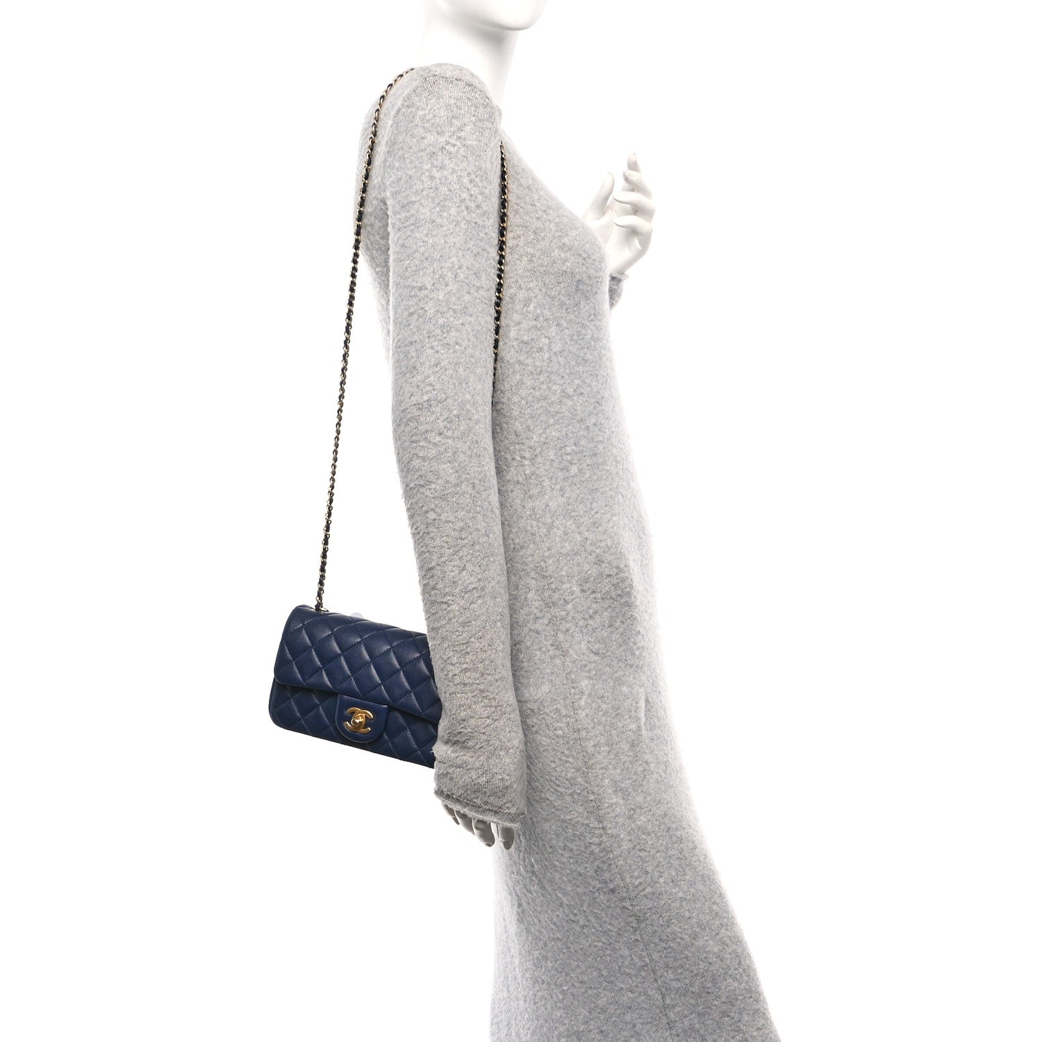 Chanel Lambskin Quilted Mini Pearl Crush Rectangular Flap Navy Blue