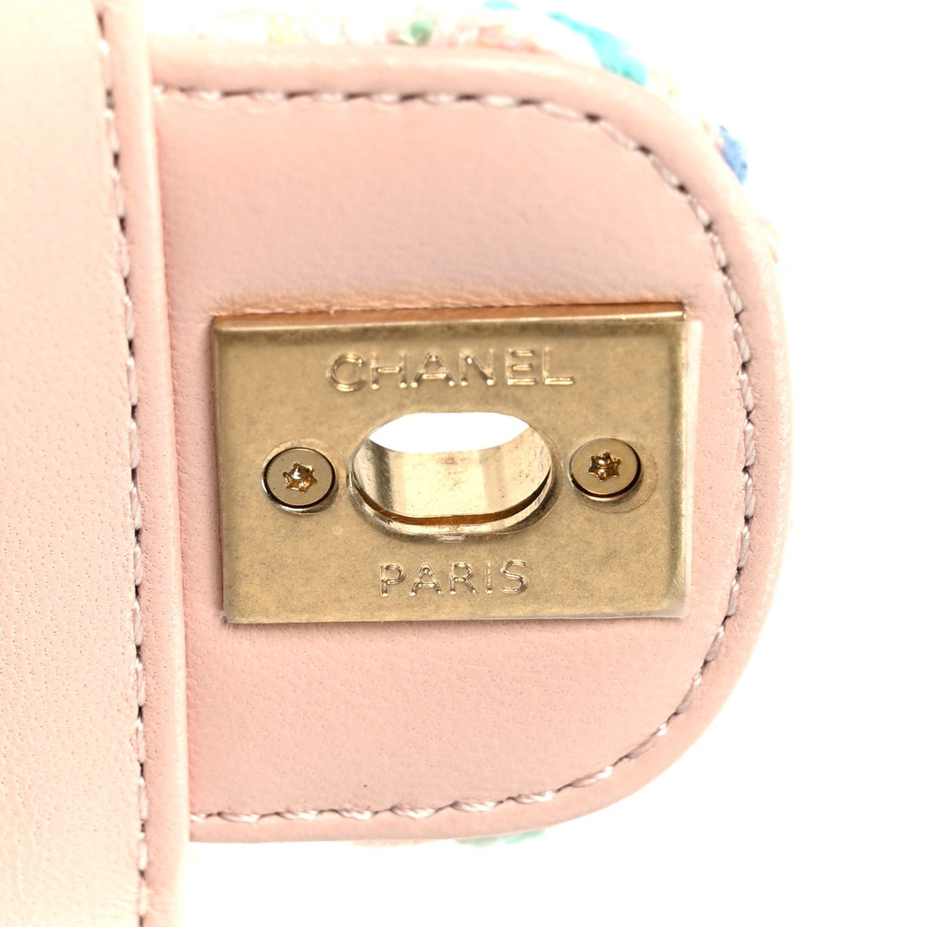 Chanel Tweed Quilted Baywatch Top Handle Flap Light Pink Green Orange Purple
