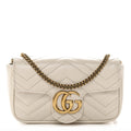 Gucci Calfskin Matelasse Super Mini GG Marmont Shoulder Bag White
