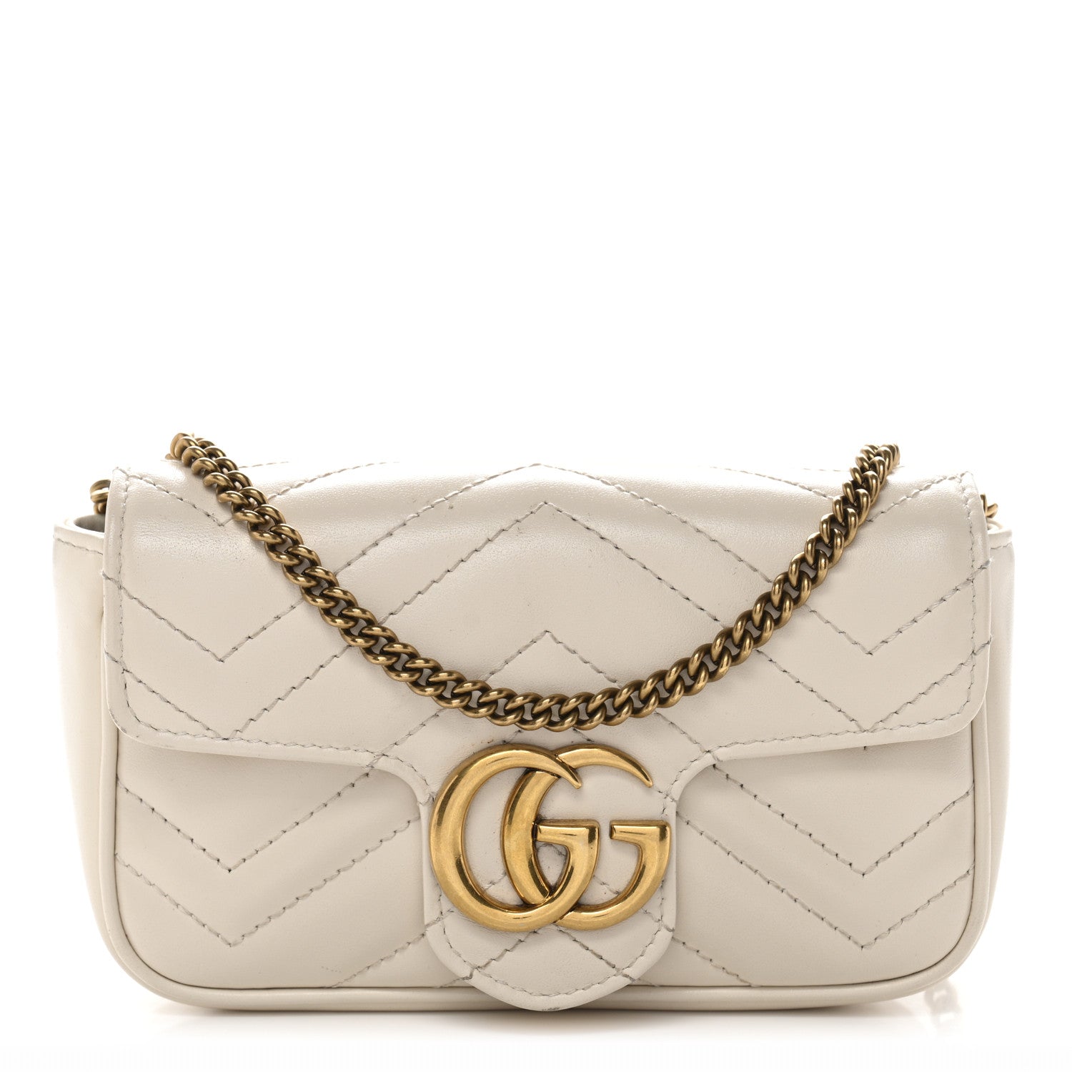 Gucci Calfskin Matelasse Super Mini GG Marmont Shoulder Bag White